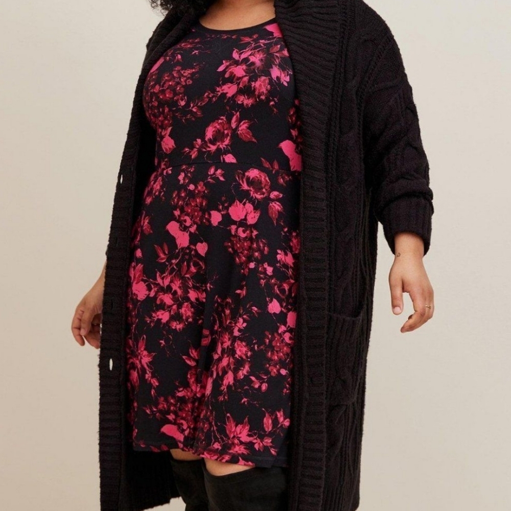 🏷️ Torrid Black Chunky Cable Knit Coatigan Sweater Size 2X